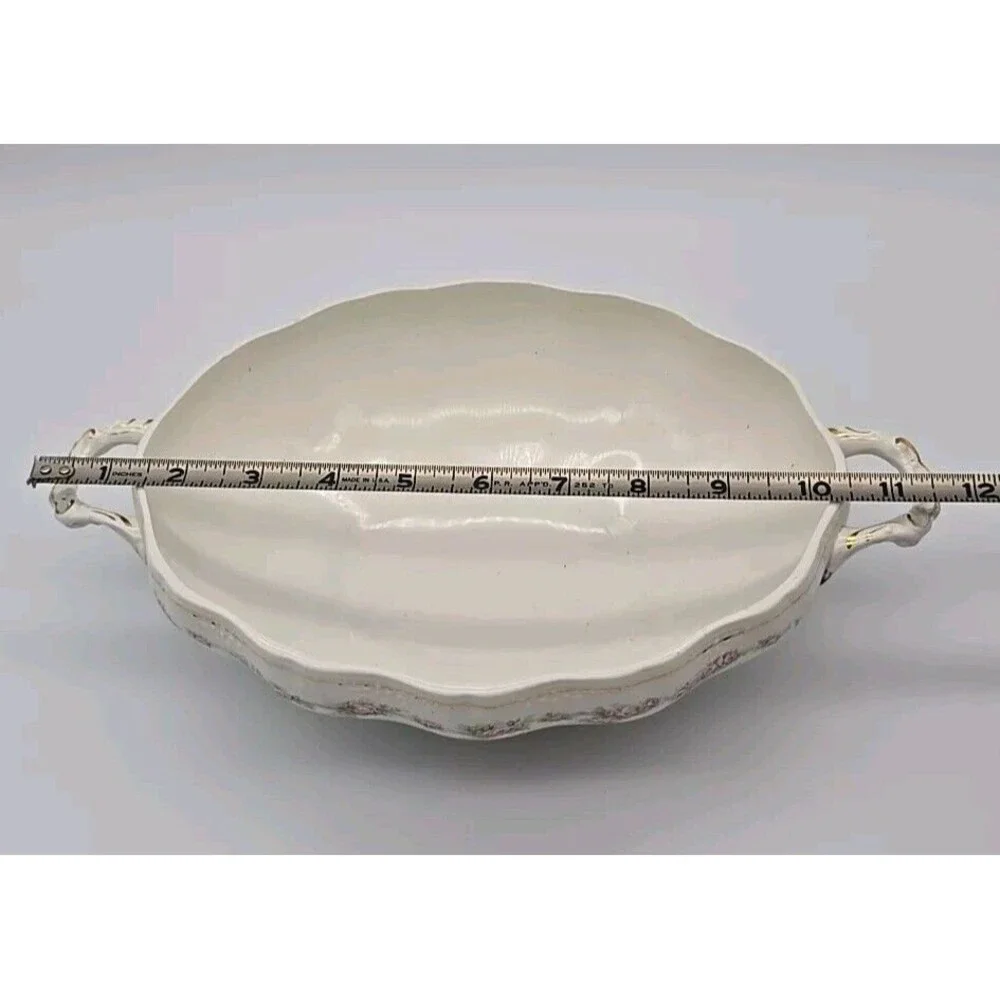 Vintage Dresden Semi Porcelain Two Handle Serving Bowl Rosesand Gold Trimmed
